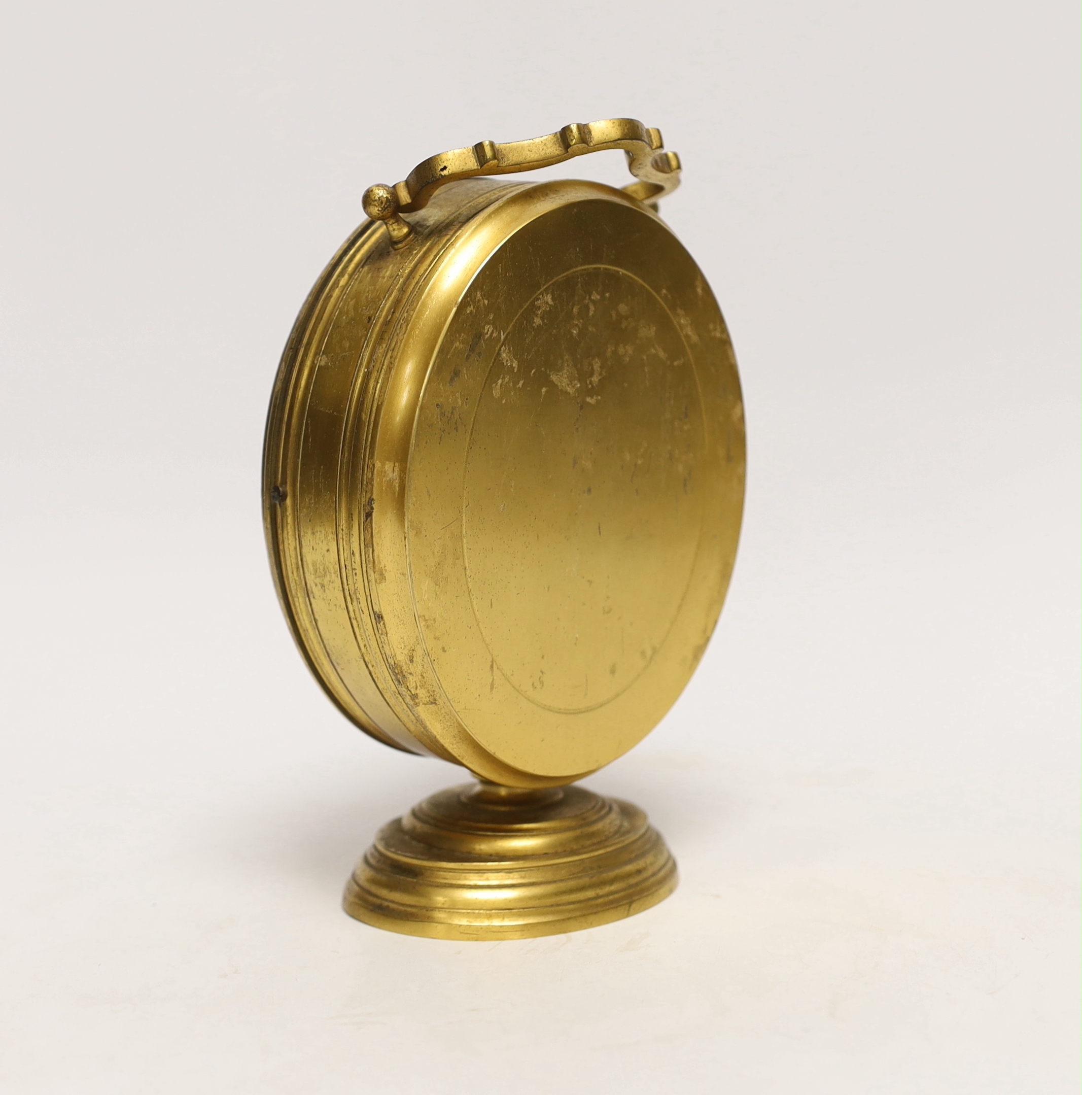 A 19th century gilt metal timepiece barometer with thermometer, 20cm high